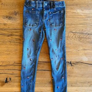 GAP. Size 7 Girls. "Flower" embroidered, Super Skinny Stretch Jeans.